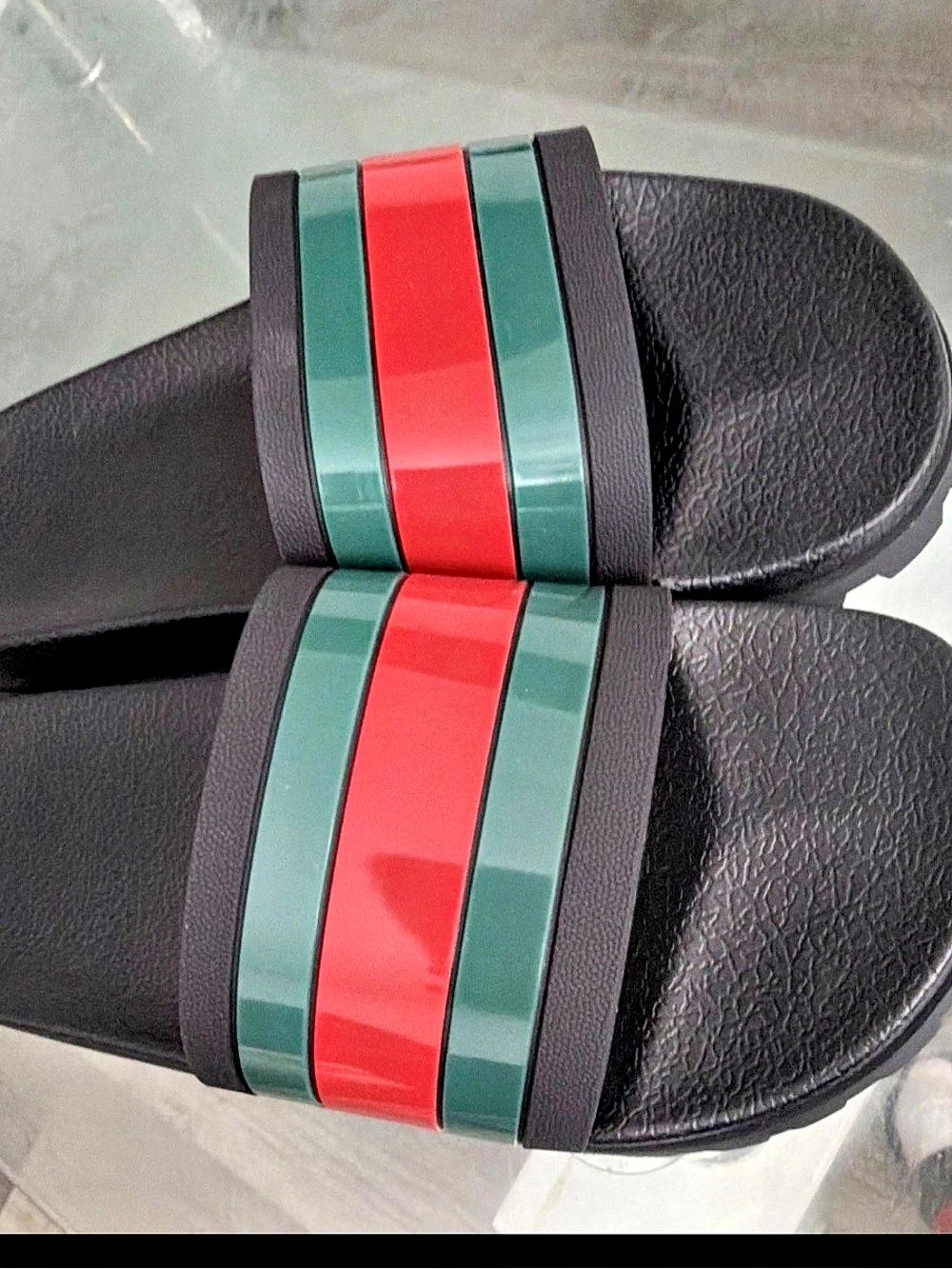 Gucci Web Rubber Slide Sandal Black & Red